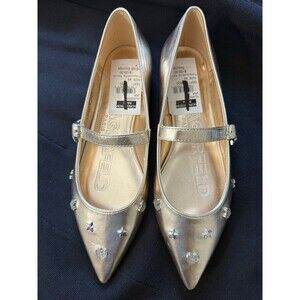 KARL LAGERFELD PARIS Women's Veyda Mary Jane Pointed Toe Flats Gold Size:8.5